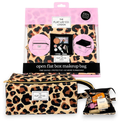 The Flat Lay Co Makeup Box Bag Brown Leopard Foldable Cosmetic Travel Organiser