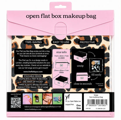 The Flat Lay Co Makeup Box Bag Brown Leopard Foldable Cosmetic Travel Organiser