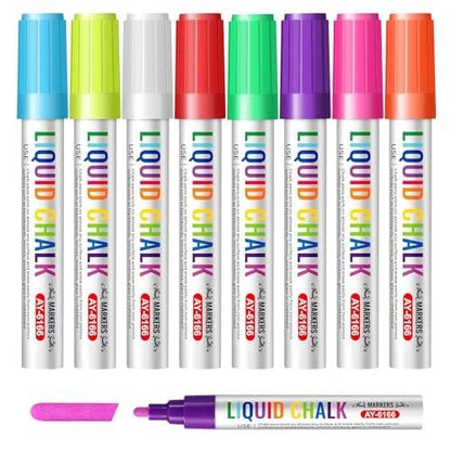 8 Pack Liquid Chalk Marker Pens for Blackboard Glass Window Sign Arts Crafts Fun