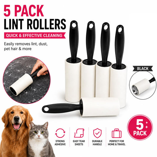 5 Pack Lint Roller Sticky Clothes Pet Hair Remover Fabric Fluff Roller 200 Sheets