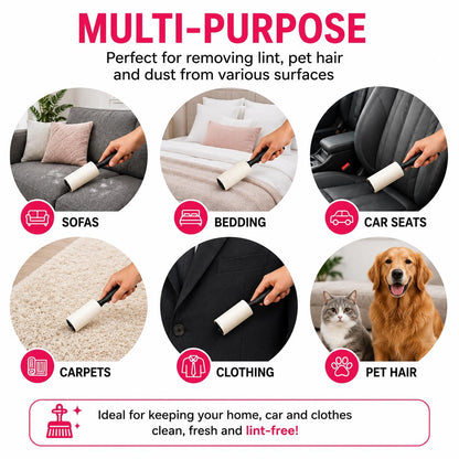 5 Pack Lint Roller Sticky Clothes Pet Hair Remover Fabric Fluff Roller 200 Sheets