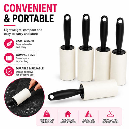 5 Pack Lint Roller Sticky Clothes Pet Hair Remover Fabric Fluff Roller 200 Sheets