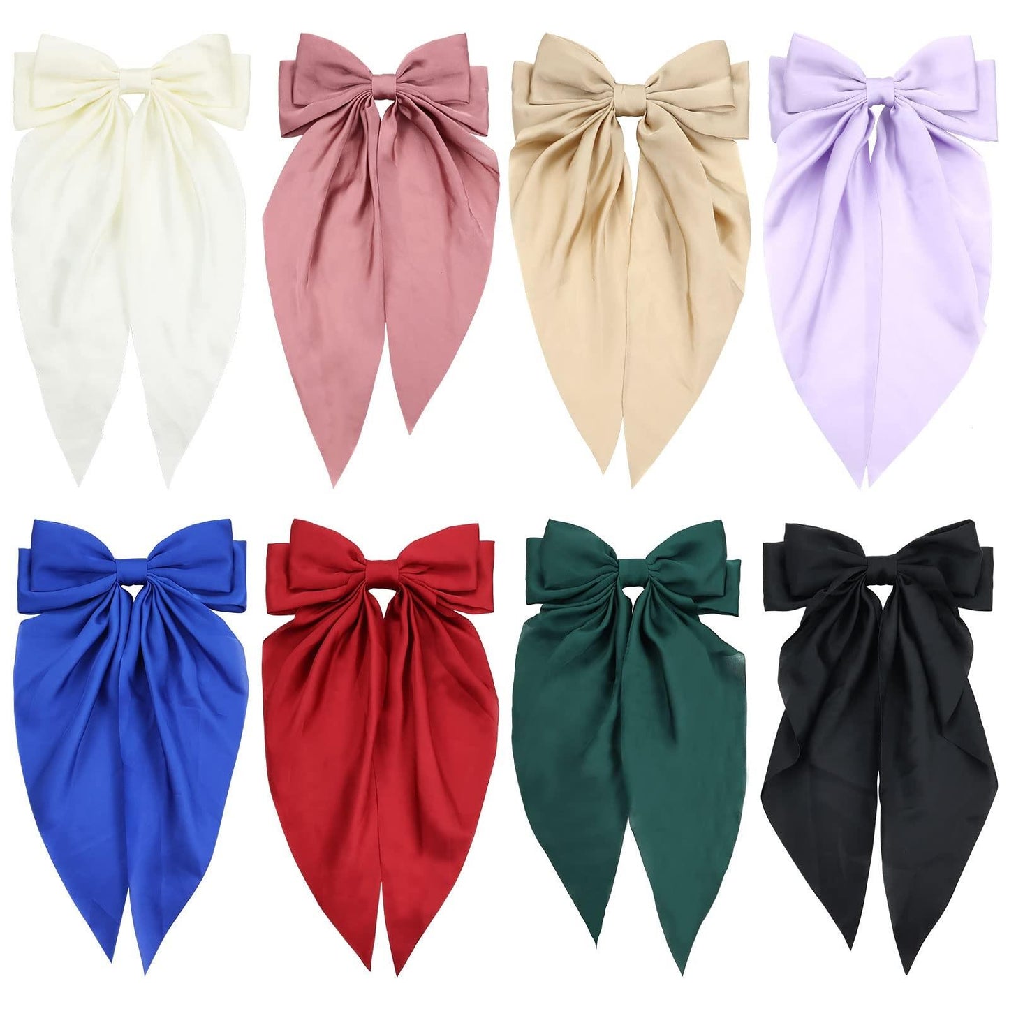 9 Pack Satin Big Large White Pink Red Blue Black Ribbon Hair Bows