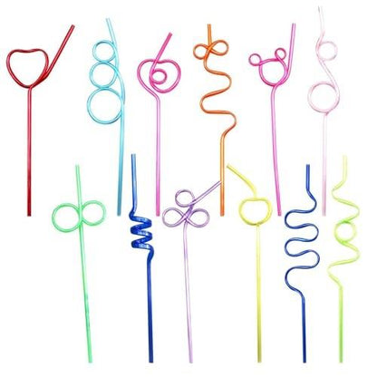 12 Pcs Colorful Curly Straws