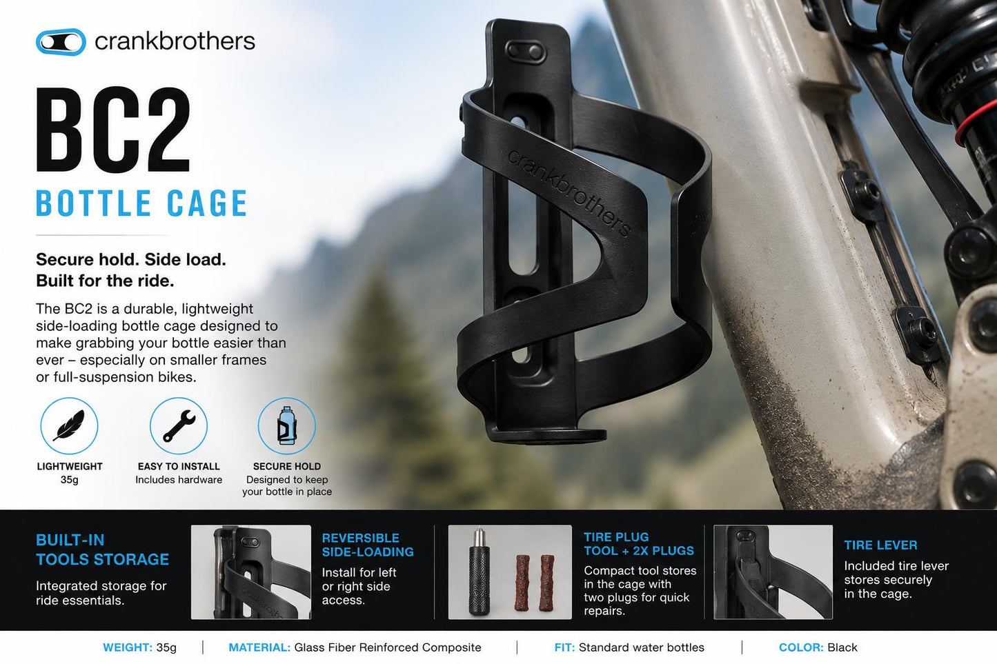 BC2 Bottle Cage + 2 Tire Repair