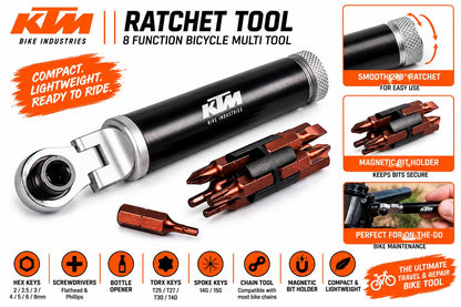 KTM Ratchet Tool 8 Function Bicycle Bike Multi Tool Compact Repair Kit 7405210