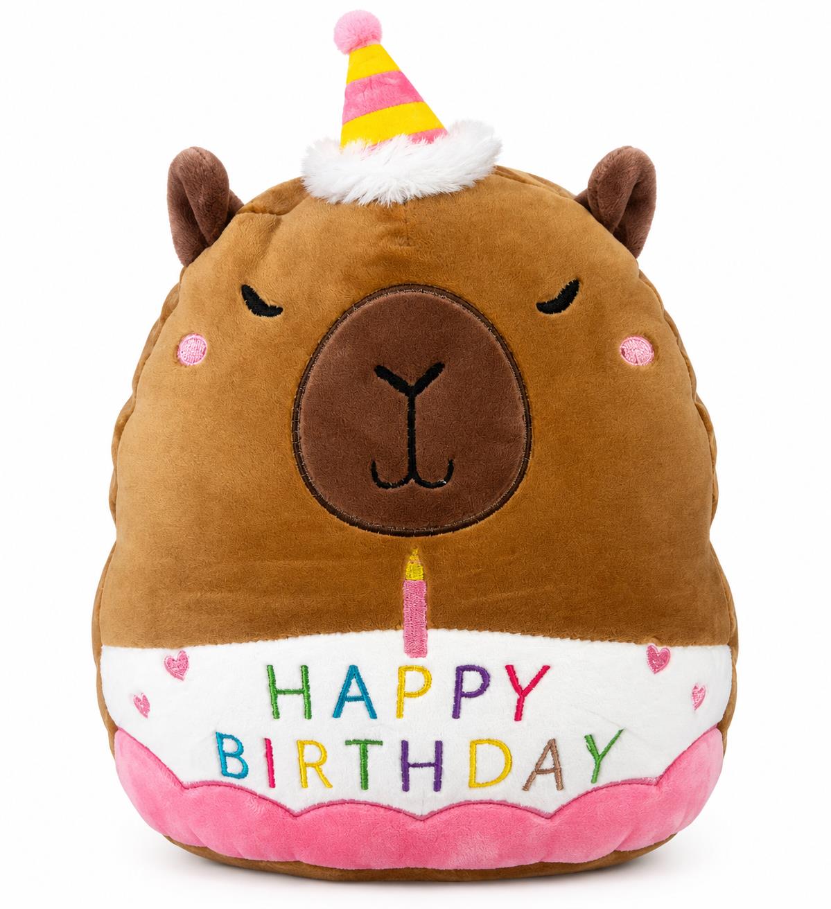 Capybara Plush Toy 25cm – Soft Stuffed Teddy with Birthday Hat & "Happy Birthday" Design