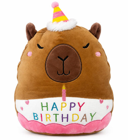 Capybara Plush Toy 25cm – Soft Stuffed Teddy with Birthday Hat & "Happy Birthday" Design