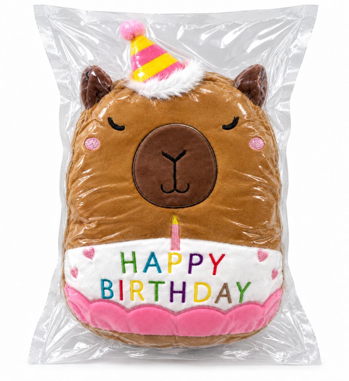 Capybara Plush Toy 25cm – Soft Stuffed Teddy with Birthday Hat & "Happy Birthday" Design