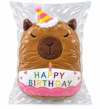 Capybara Plush Toy 25cm – Soft Stuffed Teddy with Birthday Hat & "Happy Birthday" Design