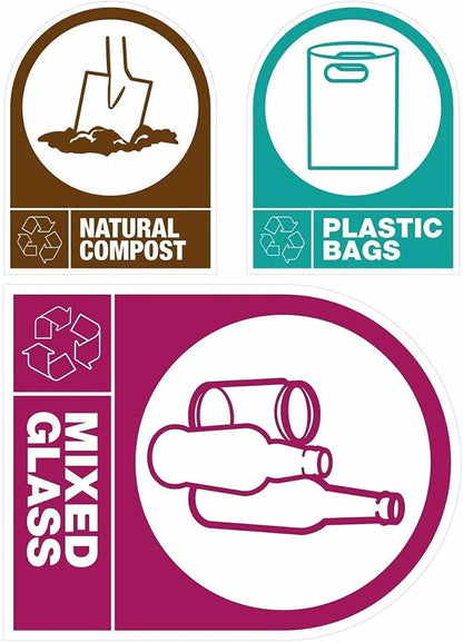 Set of 8 Self Adhesive Easy Application Wheelie Bin Stickers 8 to choose Recycle Safety