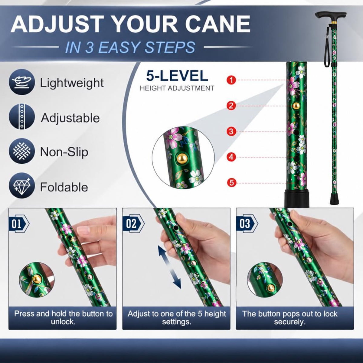 supregear Walking Stick - Adjustable Folding Walking Sticks