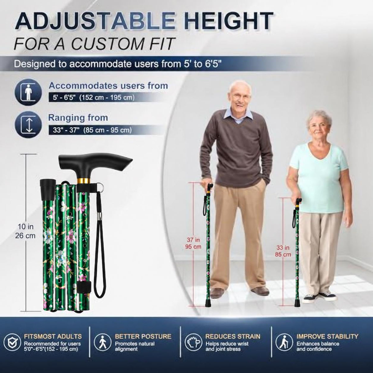 supregear Walking Stick - Adjustable Folding Walking Sticks