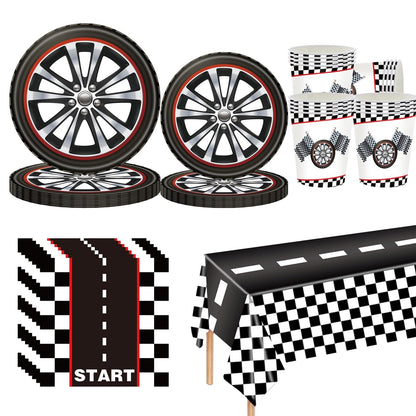 Racing Black and White Checkered Party Tableware Set
