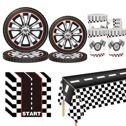 Racing Black and White Checkered Party Tableware Set
