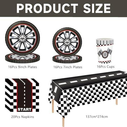 Racing Black and White Checkered Party Tableware Set