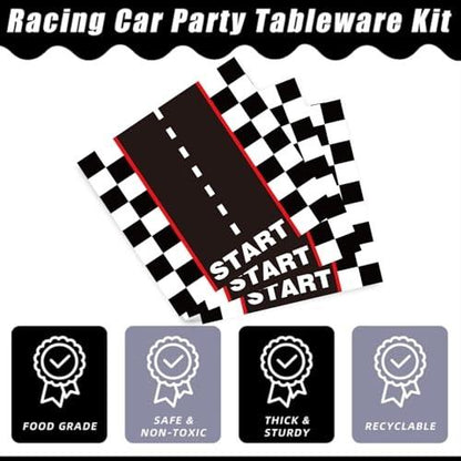 Racing Black and White Checkered Party Tableware Set