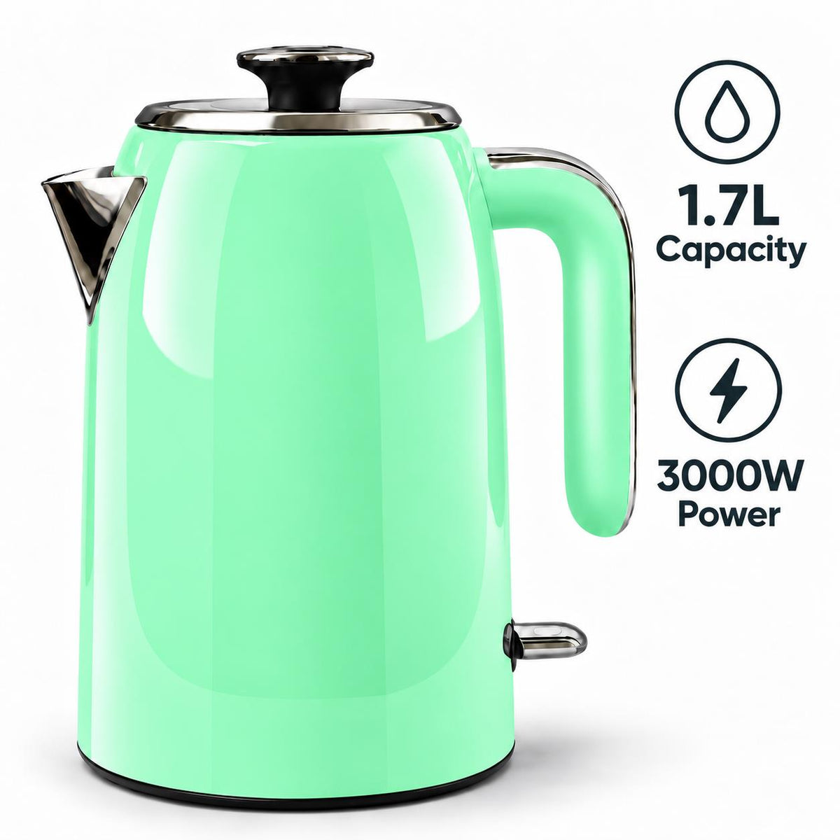 Bistro Chef 1.7L Electric Kettle 3000W Fast Boil Cordless Jug - Green