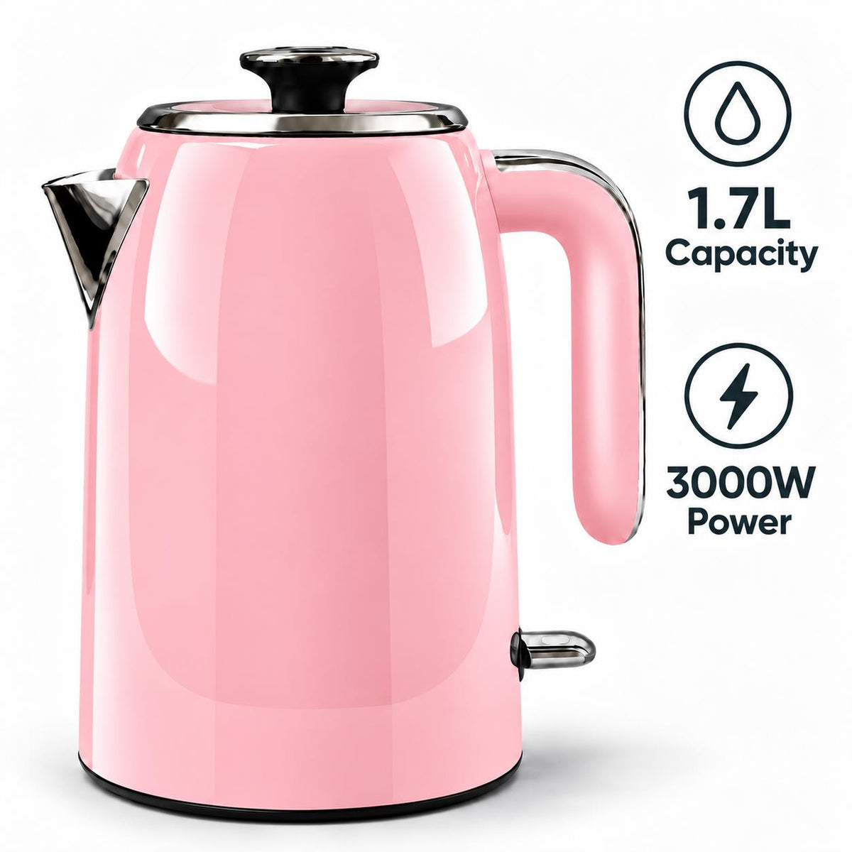 Bistro Chef 1.7L Electric Kettle 3000W Fast Boil Cordless Jug - Pink