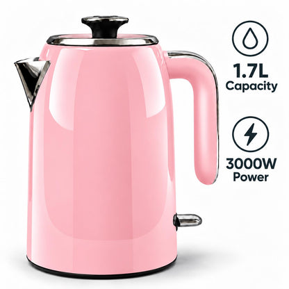 Bistro Chef 1.7L Electric Kettle 3000W Fast Boil Cordless Jug - Pink