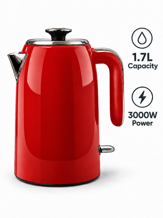 Bistro Chef 1.7L Electric Kettle 3000W Fast Boil Cordless Jug - Red