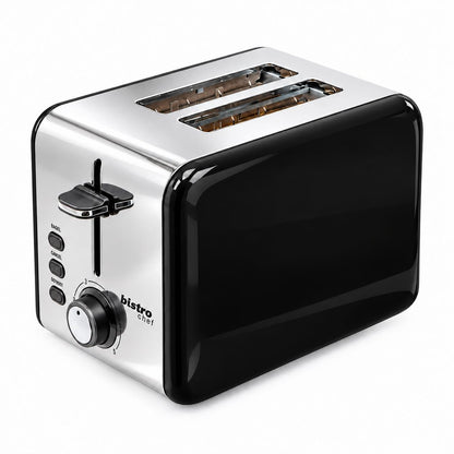 Bistro Chef Kettle & 2 Slice Toaster 1000W Wide Set Retro Style Kitchen - Black