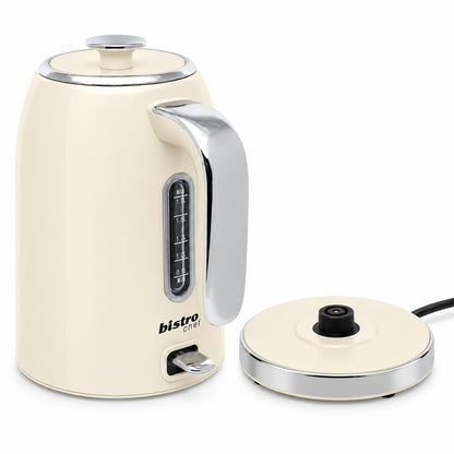 Bistro Chef Kettle & 2 Slice Toaster 1000W Wide Set Retro Style Kitchen - Cream