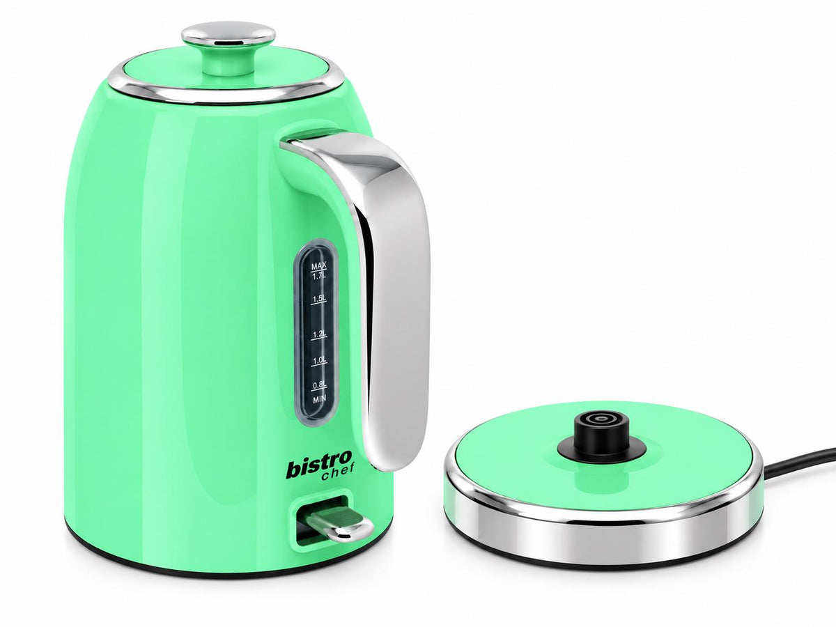 Bistro Chef Kettle & 2 Slice Toaster 1000W Wide Set Retro Style Kitchen - Green