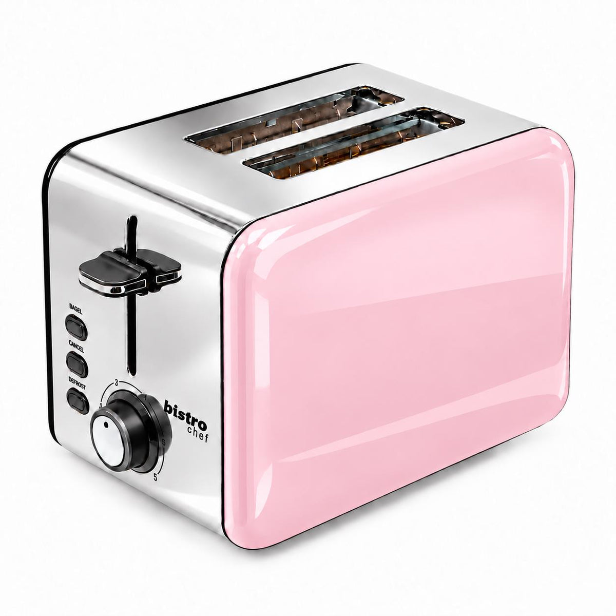 Bistro Chef Kettle & 2 Slice Toaster 1000W Wide Set Retro Style Kitchen - Pink