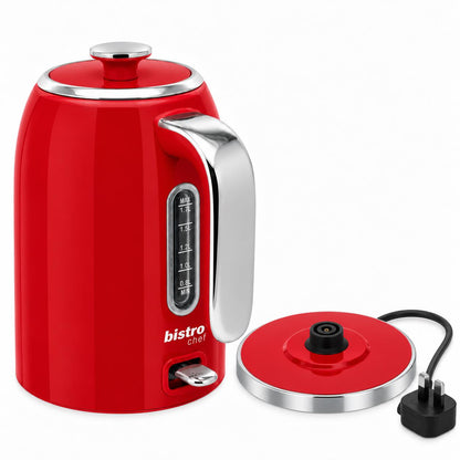 Bistro Chef Kettle & 2 Slice Toaster 1000W Wide Set Retro Style Kitchen - Red