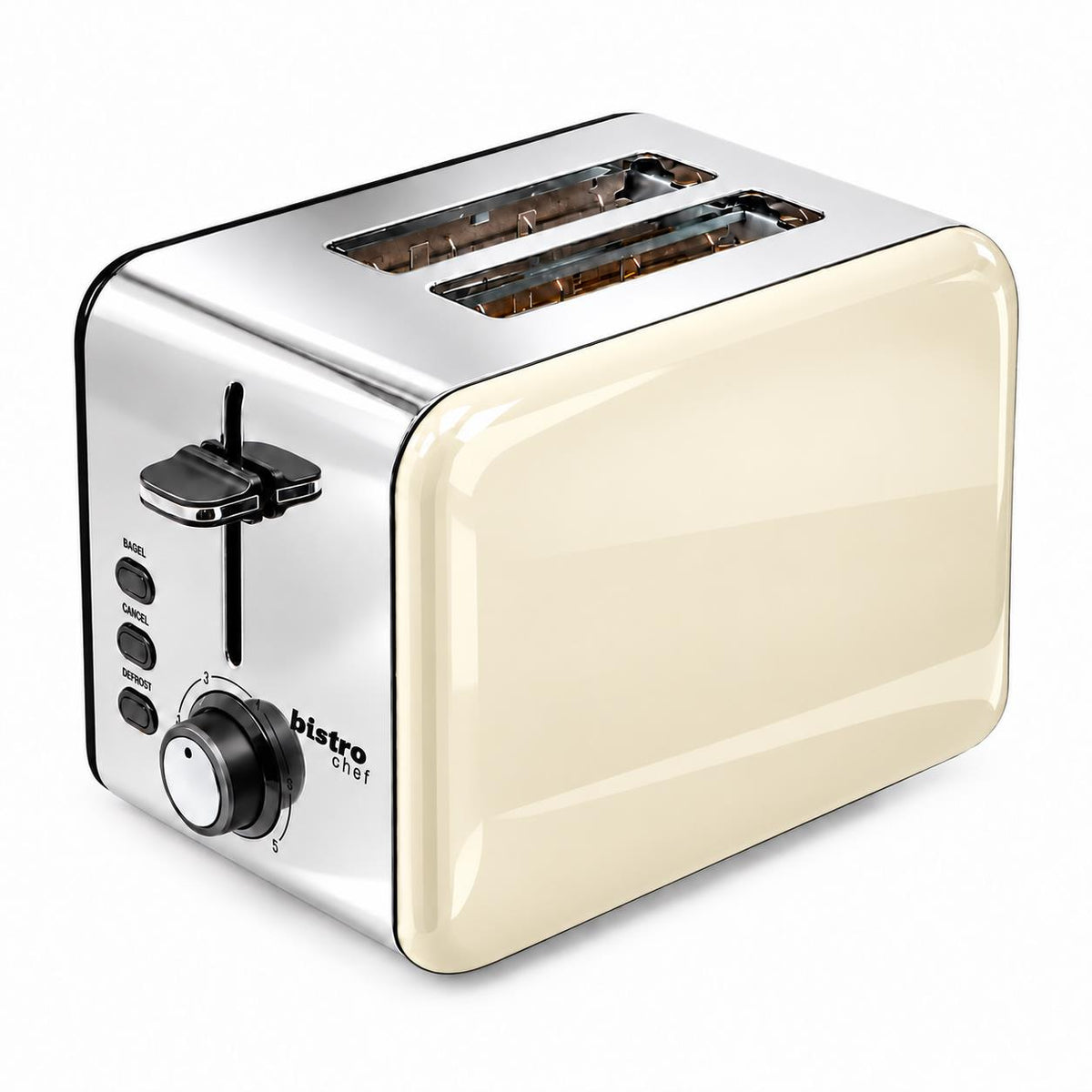 Bistro Chef 2 Slice Toaster 1000W Wide Slot Retro Style Kitchen - Cream