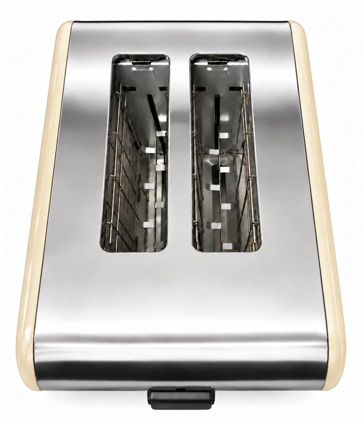 Bistro Chef 2 Slice Toaster 1000W Wide Slot Retro Style Kitchen - Cream