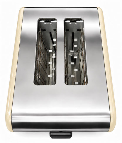 Bistro Chef 2 Slice Toaster 1000W Wide Slot Retro Style Kitchen - Cream