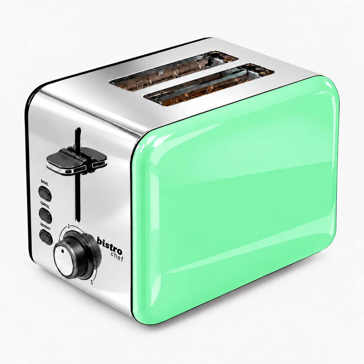 Bistro Chef 2 Slice Toaster 1000W Wide Slot Retro Style Kitchen - Green