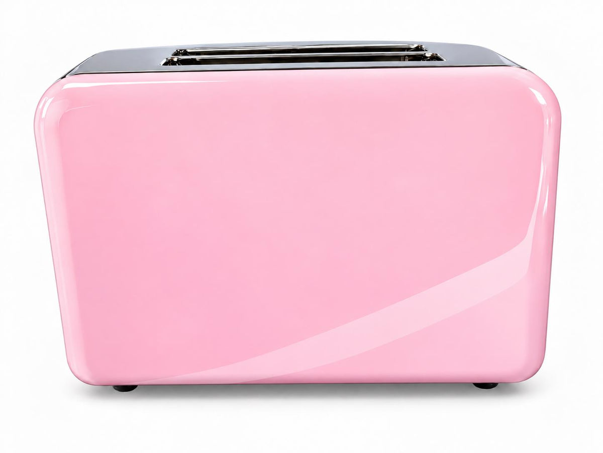 Bistro Chef 2 Slice Toaster 1000W Wide Slot Retro Style Kitchen - Pink