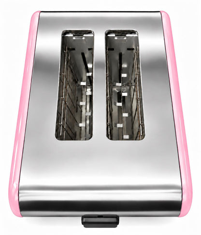 Bistro Chef 2 Slice Toaster 1000W Wide Slot Retro Style Kitchen - Pink