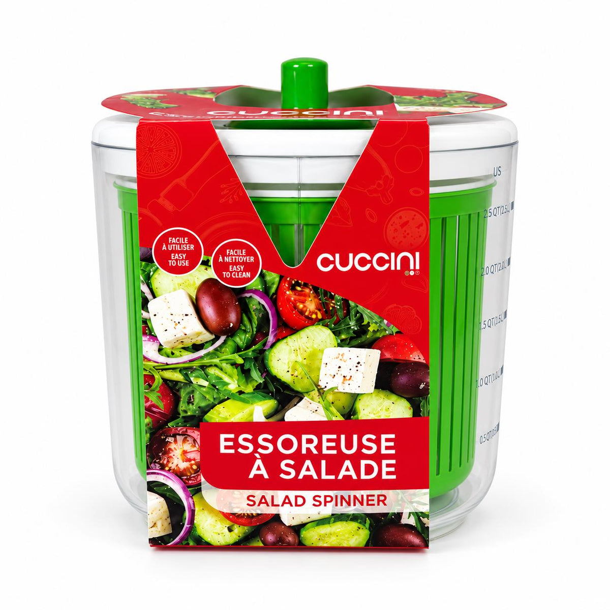Cuccini 2.5L Salad Spinner Lettuce Vegetable Washer Dryer Measuring Bowl Green
