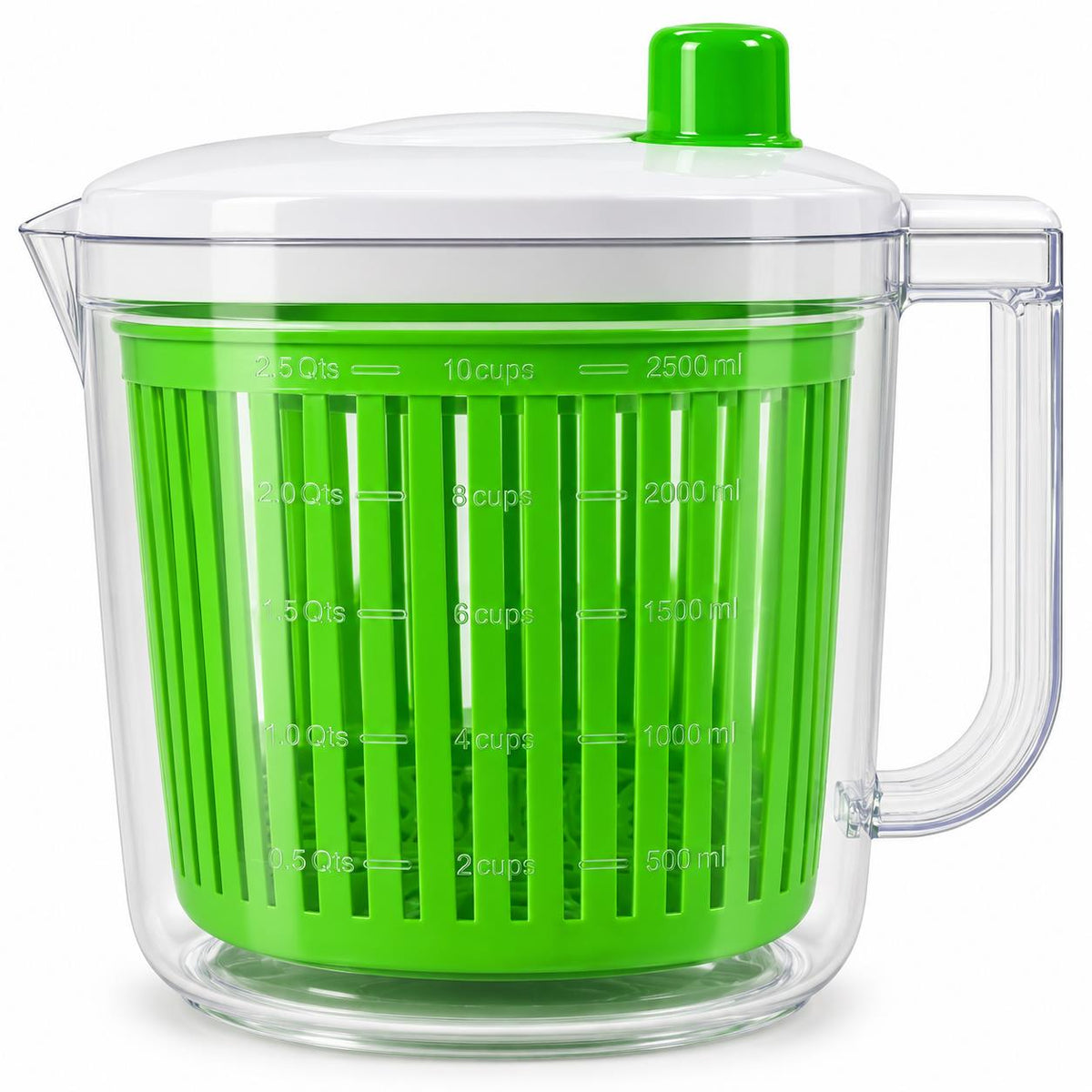 Cuccini 2.5L Salad Spinner Lettuce Vegetable Washer Dryer Measuring Bowl Green