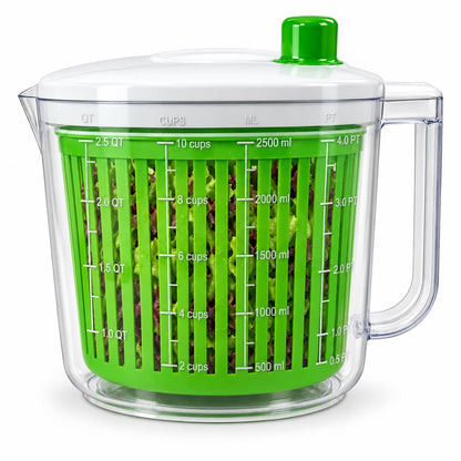 Cuccini 2.5L Salad Spinner Lettuce Vegetable Washer Dryer Measuring Bowl Green