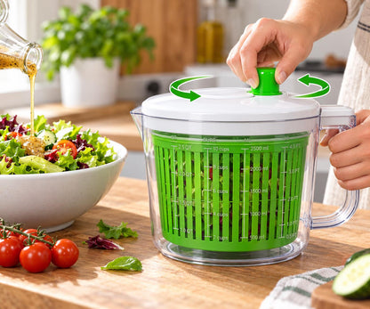 Cuccini 2.5L Salad Spinner Lettuce Vegetable Washer Dryer Measuring Bowl Green