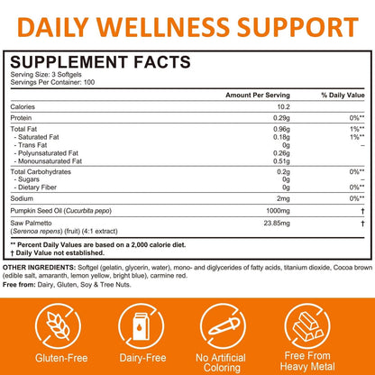 Pumpkin Seed Oil Capsules Cold Pressed Hair 300 , Heart & Skin Support 1000Mgs