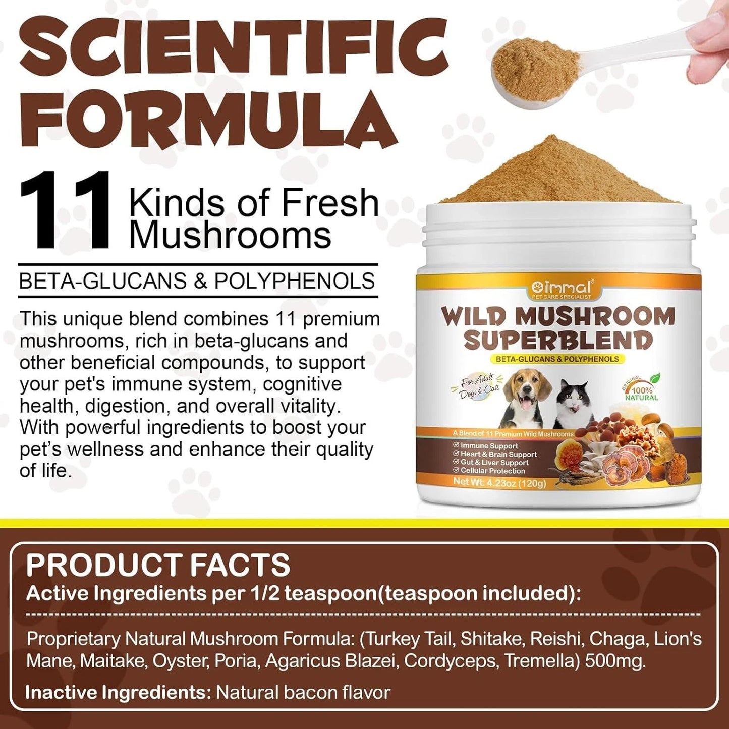 Wild Mushroom Superblend For Adult Cats & Dogs - Immune System Support and Health Well-being