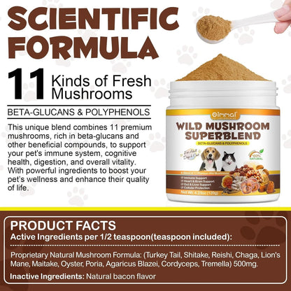 Wild Mushroom Superblend For Adult Cats & Dogs - Immune System Support and Health Well-being